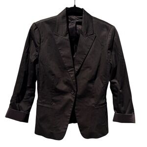 Elie Tahari Womens Black Pinstripe Single Button Blazer Jacket Size 10 Cotton